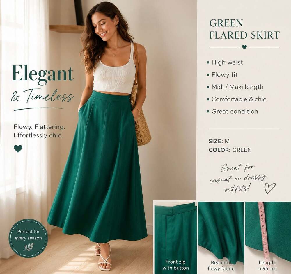 J. Peterman 100% Wool Forest Green Flared A-Line Maxi Skirt with liner
